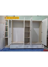 Tủ Nhựa Đài Loan 5 Cánh 1 Kệ Khung Sồi Cánh Trắng 442