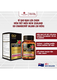 Viên uống viêm đường tiết niệu nhập khẩu chính hãng New Zealand GO CRANBERRY 60000+ (30 viên) hỗ trợ điều trị viêm đường tiết niệu, viêm phụ khoa, giảm tiểu buốt, tiểu dắt, tiểu đêm, khó đi tiểu
