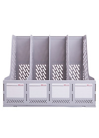Giá Tài Liệu 4 Ngăn Đứng Deli - Nhựa PP - Ghi Xám / Đen - E9846