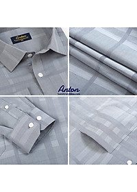 Áo Sơ Mi Nam Công Sở Trung Niên Thương Hiệu Anton Dài Tay Màu Xám Ghi Họa Tiết Kẻ Caro Chìm – AT202