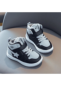 Giày thể thao bé trai 1 - 5 tuổi cổ cao lót lông ấm áp kiểu snearker cá tính GE93