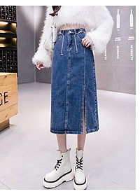 [ĐẸP ĐỘC] Chân váy jean ngang gối 08 phối dây xích lưng cá tính C101 Cỏ Boutique