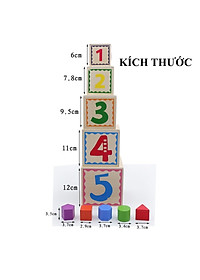 Đồ chơi lồng hộp vuông thả khối, đồ chơi tháp xếp chồng thả hình khối tập đếm gỗ đa chức năng thông minh cho bé