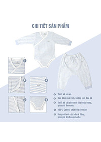 Set áo bodysuit cài chéo giữ ấm ngực dài tay kèm quần rời 100% Cotton cho bé Comfybaby