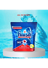 Combo rửa bát Finish: Hộp All In One 90 viên, Muối 1.5kg, Nước làm bóng 400ml - Nhập khẩu EU