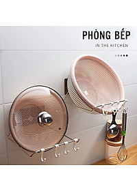 Giá Treo Rổ Rá, Thau Chậu và Dụng Cụ Bếp Dán Tường Không Khoan Đục Kèm 4 Móc Treo Đồ Tiện Lợi MTC1
