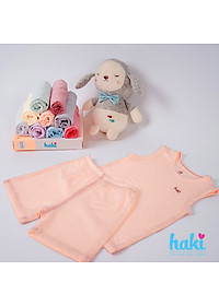 Bộ quần áo 3 lỗ cho bé vải gỗ sồi - Modal siêu mềm mịn mát lạnh cao cấp - Bộ sát nách cho bé từ 3 tháng đến 3 tuổi (4kg-15kg) HAKI BM005