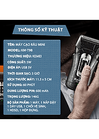 Máy cạo râu mini Kemei KM-T98 công suất mạnh mẽ 5W chống nước IPX5 - Hàng chính hãng