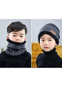 Nón + khăn choàng len dệt kim thời trang giữ ấm cho bé 5-12 tuổi vào mùa đông