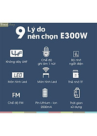 Takstar E300W- Tặng túi rút đựng máy trợ giảng - Máy Trợ Giảng Không Dây UHF, Kết Nối Bluetooth, Công Suất 10W Cho Giáo Viên, Bán Hàng- Hàng chính hãng