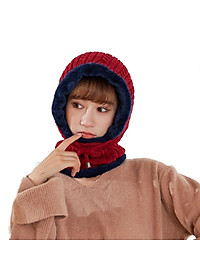 Mũ len nữ trùm đầu liền khăn choàng cổ lót lông ấm áp thích hợp cả nam và nữ