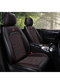 Lót Ghế Hạt Gỗ Ô Tô Phối Da Cao Cấp Libai - Lót Ghế Xe Hơi Chống Nóng, Thoáng Khí, Massage Lưng, Bảo Vệ Da Ghế Xe