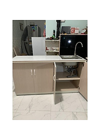 Tủ bếp nhựa đài loan có bồn và dán gạch 145x80(TPHCM)