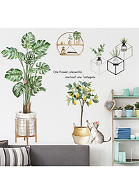 Sticker Giấy Dán Tường Decal Dán tường Tranh Dán Tường Trang Trí Tường Mẫu Chậu Cây Cảnh Phong Cách Vintage ZDB-2187