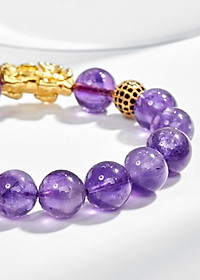 Vòng tay đá thiên nhiên phối charm tỳ hưu bạc mạ vàng 24k size hạt 12mm - Ngọc Quý Gemstones