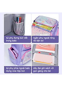 Balo chống gù cho bé gái đi học cặp sách học sinh tiểu học form hộp vải chống nước bền đẹp 63201
