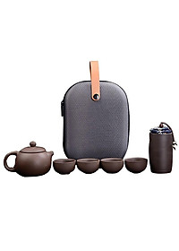 Bộ Bình Trà Tử Sa Mini Có Túi Đựng Đi Du Lịch Tiện Lợi Thích Hợp 2 - 4 Người Dùng Gồm 1 Ấm Trà, 4 Tách, 1 Bình Đựng Trà - Hàng chính hãng 