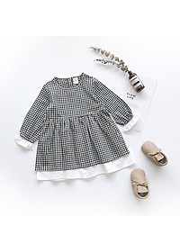 Đầm kẻ caro cho bé gái xinh xắn, 2 lớp cotton thoáng mát, hàng nhập chất đẹp, bé dùng dự tiệc, đi chơi, đi học | MV26