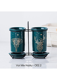 Bộ Ống Đựng Đũa Sứ Đựng Đũa, Thìa, Muỗng Cao Cấp Kèm Khung Thép Xuất Nhật- Sang Trọng - Hàng Loại 1 - Chính Hãng MINIIN