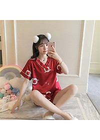 [CHẤT LƯỢNG] Đồ bộ mặc ở nhà ngắn hình heo con phi lụa cao cấp C008