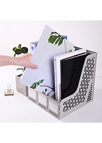 Giá tài liệu 3 ngăn đứng Deli - Nhựa PP - Ghi xám / Đen - E9845