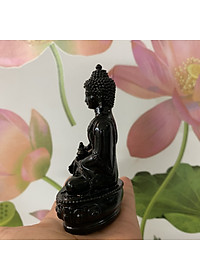 Tượng đá Phật Dược Sư Lưu Ly Quang ngồi tòa sen - Cao 12cm - Màu đen