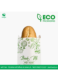 MFT1T4X - 24x9.5x4.5 cm - 100 Túi bánh mì Trắng, in sẵn họa tiết BEST STREET FOOD - Bao bánh mì Túi giấy thực phẩm an toàn