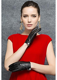 Bao tay nữ lót lông YAOYAO Găng tay nữ da cừu bấm cúc trắng - BHY9748 Găng tay da cảm ứng. Hàng chính hãng.