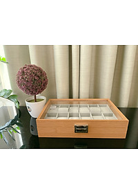 Hộp đựng đồng hồ - Hộp đựng 12 đồng hồ 2 hàng bằng gỗ màu nâu