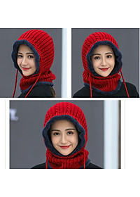 Mũ len liền khăn lót nỉ trùm kín cổ siêu ấm nhiều màu