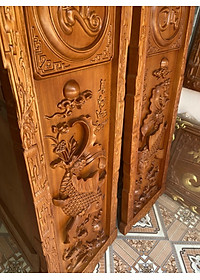 Tranh treo tường lý ngư vọng nguyệt bằng gỗ gõ đỏ kt 37×117×4cm