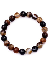 Vòng chuỗi đeo tay Mã Não Nâu Sọc 8 ly 21 hạt - hợp mệnh Kim, mệnh Thổ - Vòng size phù hợp cho nữ