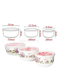Bộ 3 Bát Sứ Nắp Hút Chân Không, Bộ 3 Bát Đựng Thức Ăn Có Nắp Đậy Dùng Được Trong Lò Vi Sóng - HÀNG CHÍNH HÃNG MINIIN