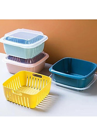 Bộ Rổ Vuông Kèm Thau Và Nắp Đậy Tiện Dụng - Hàng Loại 1- Giao Màu Ngẫu Nhiên