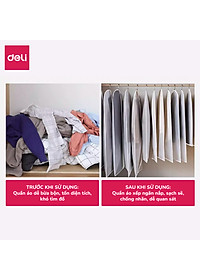 Túi bọc quần áo treo tủ chống bụi chống ẩm mốc Deli, Túi bọc trùm quần áo PEVA có khóa loài dày dặn, sắp xếp tủ quần áo