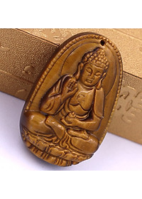 Mặt dây chuyền Phật A Di Đà - đá mắt hổ 5cm - tuổi Tuất, Hợi