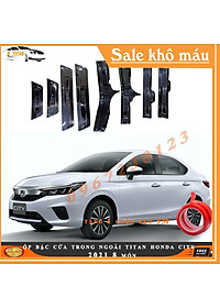 Ốp bậc cửa vân cacbon, vân titan dành cho xe Honda City 2021 tặng kèm 1 cuộn kem 3M siêu dính