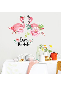 Decal dán tường dán kính trang trí Đôi hồng hạc JM7340