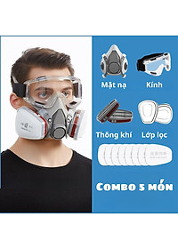 Trọn Bộ Mặt Nạ Chống Độc 3M 6200 Kèm Kính (Phun Thuốc Trừ Sâu, Phun Sơn, Chống Khói Bụi Mịn Và Hóa Chất)