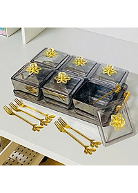 Khay Đựng Mứt Tết 6 Hũ Thủy Tinh Sang Trọng Cao Cấp, Hũ Đựng Bánh Kẹo, Các Loại Hạt - Thố Thủy Tinh Đựng Bánh Kẹo- HÀNG CHÍNH HÃNG MINIIN