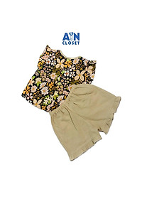 Bộ quần áo ngắn bé gái họa tiết Vườn hoa quần nâu linen - AICDBG2DTEWC - AIN Closet