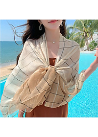 Khăn Choàng Quàng Cổ Voan Lụa Kim Tuyến Cao Cấp Sọc Caro (Nhiều Màu)