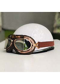 Mũ bảo hiểm xe máy 1/2 RONA haly viền bạc kèm kính phi công viền đồng cao cấp chính hãng