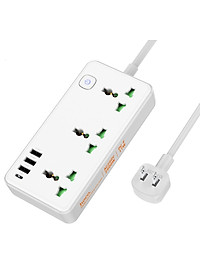 Ổ cắm điện đa năng sạc nhanh cổng typeC có 3 cổng USB và 1 cổng Type-C có 3 lỗ cắm tải 2500W dây dài 1.5m - Hàng nhập khẩu