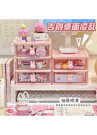 Hộp Kệ Để Bàn Trong Suốt Bảo Quản Văn Phòng Phẩm, Mỹ Phẩm, Đồ Lặt Vặt, Phụ Kiện Hình Thỏ Mini Dễ Thương Không Kèm Sticker