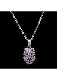 Dây Và Mặt Dây Chuyền Trẻ Em Bạc Hiểu Minh DTE056 mèo kitty đá đỏ