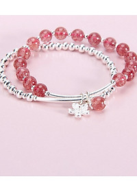 Vòng tay 2 line đá thạch anh dâu phối charm hoa bạc mệnh hỏa, thổ - Ngọc Quý Gemstones
