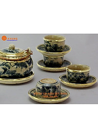 Bộ ấm chén Nhật men rạn bọc đồng gốm sứ Bát Tràng (bộ bình uống trà, bình trà)