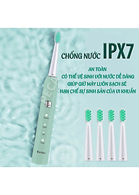 Bàn chải đánh răng điện KEMEI KM-713 công nghệ rung siêu âm 31000 lần/ phút điều chỉnh 6 chế độ đánh bay mảng bám sạch sâu gấp nhiêu lần so với bàn chải thủ công + Tặng kèm 5 đầu bàn chải thay thế - Hàng chính hãng