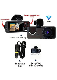 Camera Hành Trình Wifi 2 Mắt Màn Hình IPS 2.0 FHD 1080P 12MP 30fps IR/Mic Quay Chụp Rõ Nét Kết Nối Android/iOS
